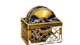 Gold record crate representing archived mixes